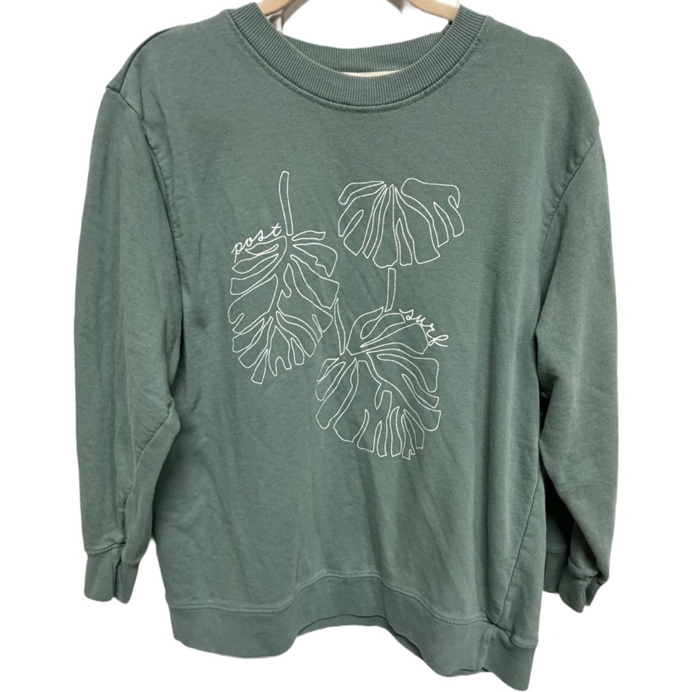 Post Surf Monstera Leaf Graphic Sweatshirt Medium Sage Green Crewneck Pullover